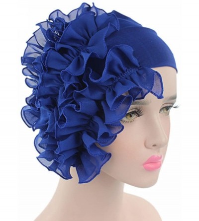 Headbands Womens Wrap Cap Flower Chemo Hat Beanie Scarf Turban Headband - Blue - CW18INZANKD $10.44