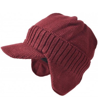 Skullies & Beanies Cable Visor Beanie Black Men Knit Winter Hats - B323-burgundy - CE18KM6S2OH $13.47