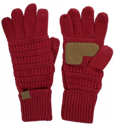 Skullies & Beanies 3pc Set Trendy Warm Chunky Soft Stretch Cable Knit Pom Pom Beanie- Scarves and Gloves Set - Metallic Burgu...