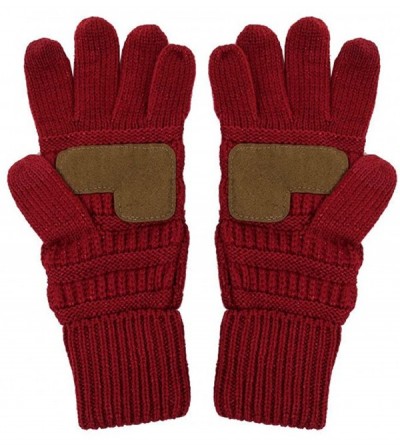Skullies & Beanies 3pc Set Trendy Warm Chunky Soft Stretch Cable Knit Pom Pom Beanie- Scarves and Gloves Set - Metallic Burgu...