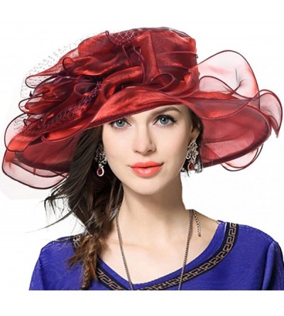 Sun Hats Women Church Derby Hats Tea Party Bridal Dress Wedding Hat - Claret - C017YKQIDUC $22.65