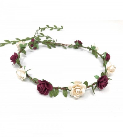 Headbands Girls Ivory Rose Floral Crown Wreath Wedding Flower Headband Headpiece (Burgundy) - C418RZ9H8HU $12.72
