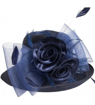 Bucket Hats Women Kentucky Derby Dress Church Wedding Party Feather Bucket Hat S608-A - Navy - CY17XWCTXKL $23.03