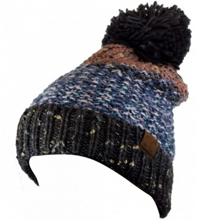 Skullies & Beanies Multi Blend Pom Soft Fuzzy Lined Thick Knit Cuff Beanie Hat - Gray/Denim - CU18AKW43OR $12.97