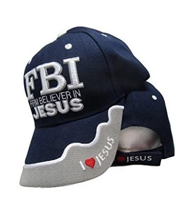 Skullies & Beanies FBI Firm Believer in Jesus Christ Christian Dark Navy Blue Embroidered Cap Hat - CZ187EKUND2 $12.14