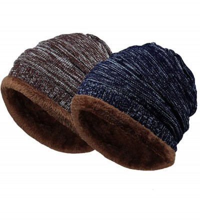 Skullies & Beanies Winter Knit Warm Beanie Hat for Men and Women- Baggy Slouchy Snow Ski Skull Caps - Coffee+navy - CM18YN8EL...