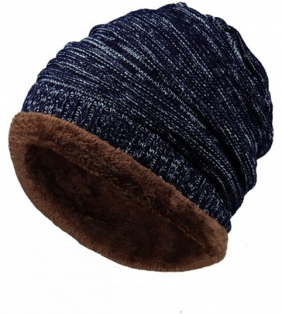 Skullies & Beanies Winter Knit Warm Beanie Hat for Men and Women- Baggy Slouchy Snow Ski Skull Caps - Coffee+navy - CM18YN8EL...