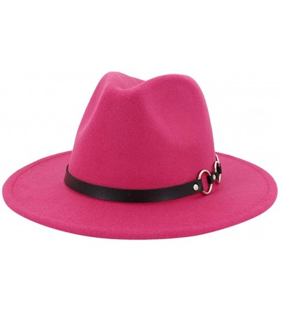Fedoras Mens Fedora Hat Faux Felt Wide Brim Belt Buckle Cowboy Hat - A Hot Pink - CN1933XNNQ5 $10.24