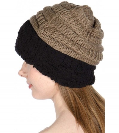 Skullies & Beanies Winter Hats for Women Beanies for Women Cable Knit Double Layer Fur Fleece Cuff Thick Warm Cap - Ka/Bk - C...