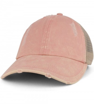 Baseball Caps Ladies Ponytails Unstructured Distressed Mesh Back Trucker Cap - Dusty Pink - CB18D97WLYN $19.68