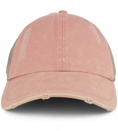 Baseball Caps Ladies Ponytails Unstructured Distressed Mesh Back Trucker Cap - Dusty Pink - CB18D97WLYN $19.68