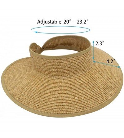 Sun Hats Women's Wide Brim Roll up Visor Packable Summer Sun Beach Hat - Paper Straw- Adjustable- UPF50+ - Coffee Heather - C...