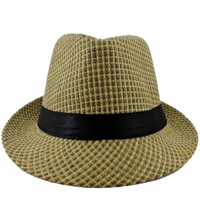 Fedoras Silver Fever Patterned and Banded Fedora Hat - M Tan W Black - C2184Y7EXNL $17.59