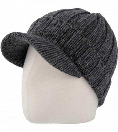Skullies & Beanies Winter Ribbed Visor Knit Beanie Hat Warm Skully Baseball Cap SLQ1231 - Charcoal - CD18ZA72OSO $26.01
