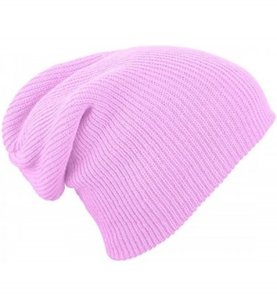 Skullies & Beanies Mens/Womans knitted woolly beanie winter warm ski ribbed turn up hat - Rose Pink - CF12HIXUSOV $7.47