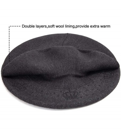 Berets Beret Hats for Women Rhinestones 2 Layers Wool French Hat Lady Winter Black Red - Grey-black Rhinestones - C618XTU07EX...