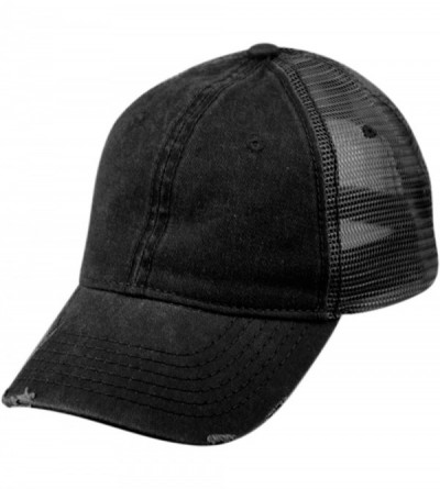 Baseball Caps Low Profile Unstructured HAT Twill Distressed MESH Trucker CAPS - Black - CV12NU768DS $13.22