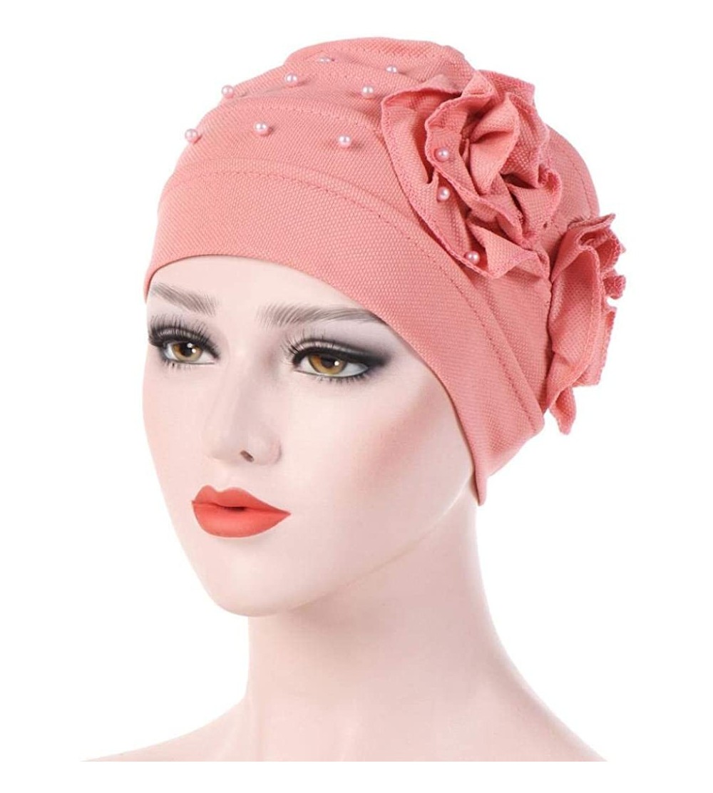 Baseball Caps Women Muslim Chemo Turban Ruffle Beanie Cap Stretch Turban Headwear - Pink - CI18HHLO3YE $9.02