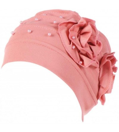 Baseball Caps Women Muslim Chemo Turban Ruffle Beanie Cap Stretch Turban Headwear - Pink - CI18HHLO3YE $9.02