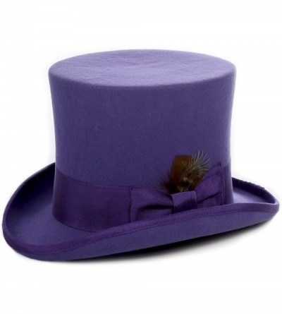 Fedoras Satin Lined Wool Top Hat with Grosgrain Ribbon and Removable Feather - Unisex- Men- Women - Violet - CF18IOO66LU $107.41