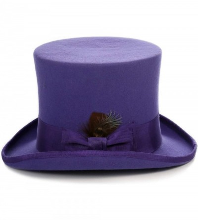 Fedoras Satin Lined Wool Top Hat with Grosgrain Ribbon and Removable Feather - Unisex- Men- Women - Violet - CF18IOO66LU $56.15
