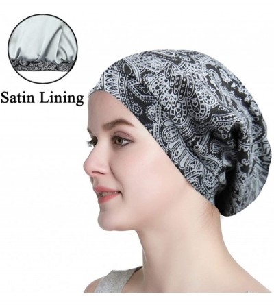 Skullies & Beanies Satin Lined Sleep Cap Slouchy Slap Hat — Soft Elastic Band- Stay All Night - Gray Pattern - CX18MCEY7WM $1...