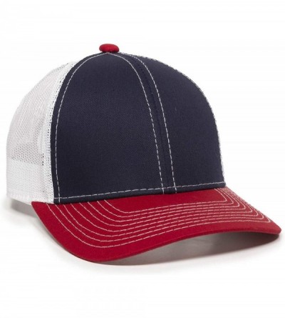 Baseball Caps Structured mesh Back Trucker Cap - Navy/White/Red - CO182WL6RD8 $19.66