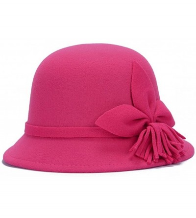 Bomber Hats Fahion Style Woolen Cloche Bucket Hat with Flower Accent Winter Hat for Women - Rose-c - CU1208QHEAF $48.36