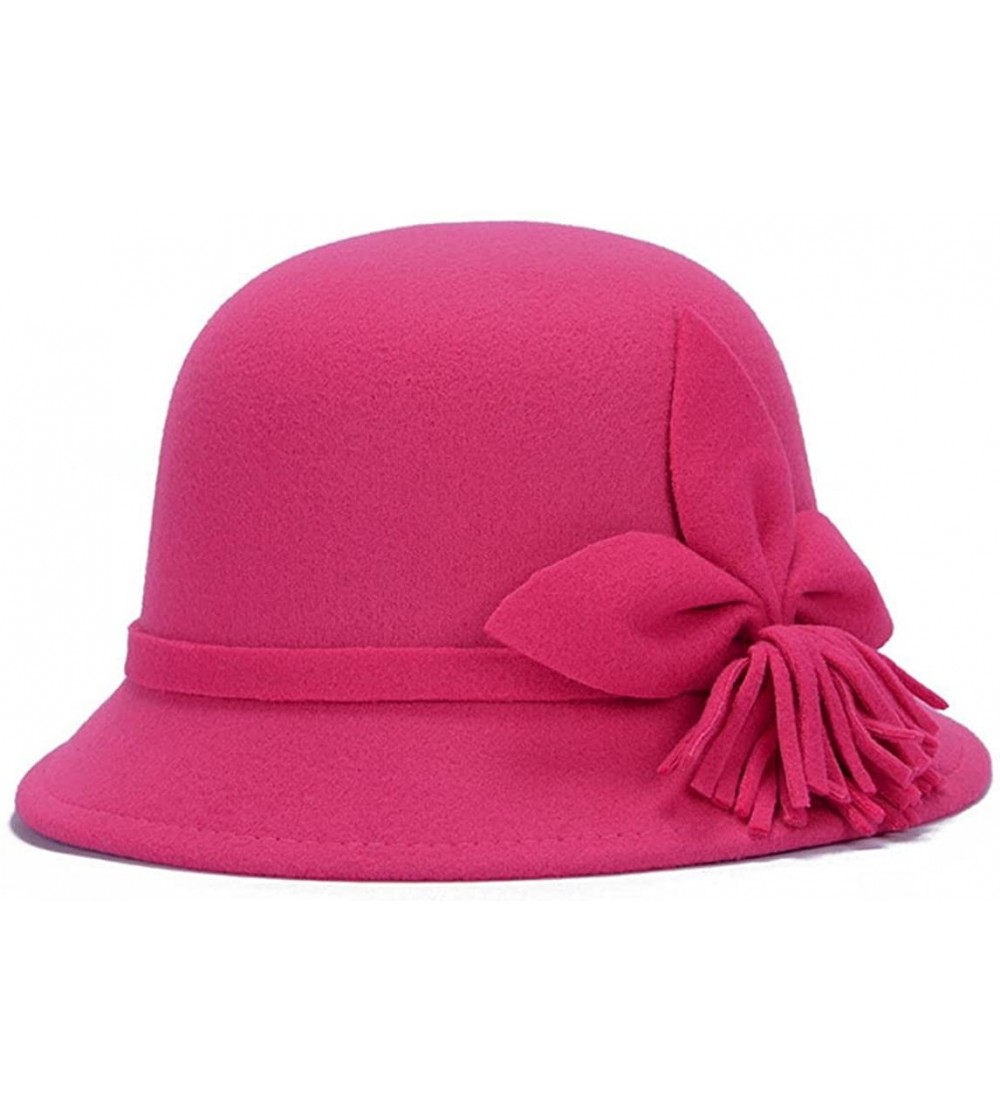 Bomber Hats Fahion Style Woolen Cloche Bucket Hat with Flower Accent Winter Hat for Women - Rose-c - CU1208QHEAF $24.46