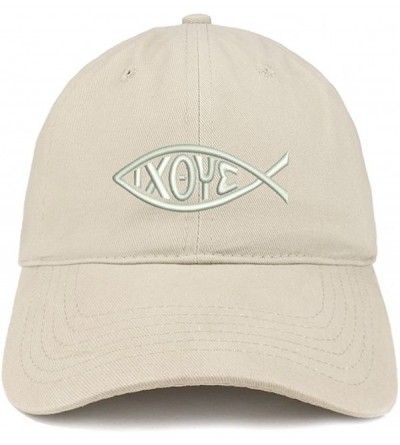 Baseball Caps Ichthus Fish Symbol Embroidered Brushed Cotton Dad Hat Ball Cap - Stone - CA180D0TMR0 $16.20