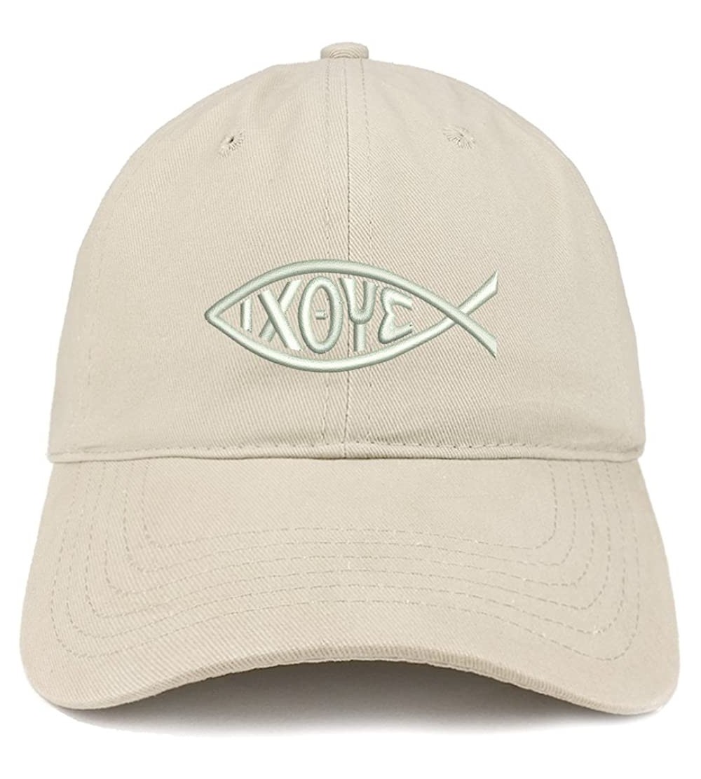 Baseball Caps Ichthus Fish Symbol Embroidered Brushed Cotton Dad Hat Ball Cap - Stone - CA180D0TMR0 $16.20