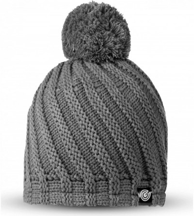 Skullies & Beanies Evony Womens Ribbed Pom Beanie Hat with Warm Fleece Lining - One Size - Dark Grey - CV187ND0ZT0 $18.75