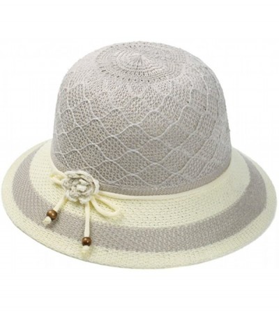 Sun Hats Women Lady Summer Breathable Sun Braided Trim Straw Bowler Cap Cloche Hat - Daisy Tie - Gray - CS12EKWFGR7 $10.58