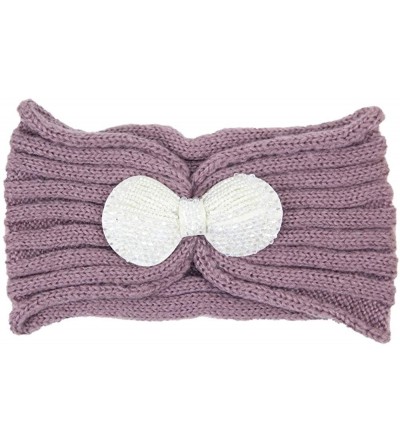 Cold Weather Headbands Women's Winter Sequin Flower Knitted Headband Ear Warmern - Ribbon - Lavender - CQ18HD4IQWO $9.84