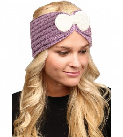 Cold Weather Headbands Women's Winter Sequin Flower Knitted Headband Ear Warmern - Ribbon - Lavender - CQ18HD4IQWO $9.84