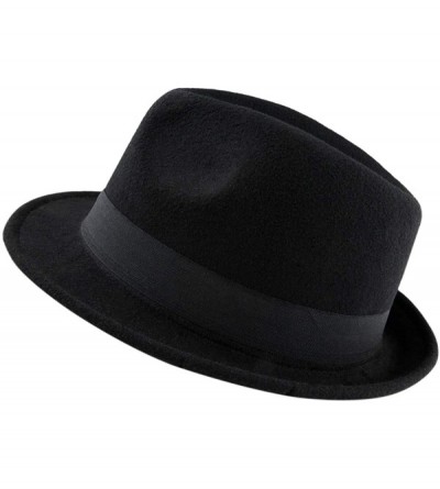 Fedoras Fedora Hats for Women-Winter Roll-up Brim Trilby Jazz Cap - Black - CZ188RY0H4C $10.81