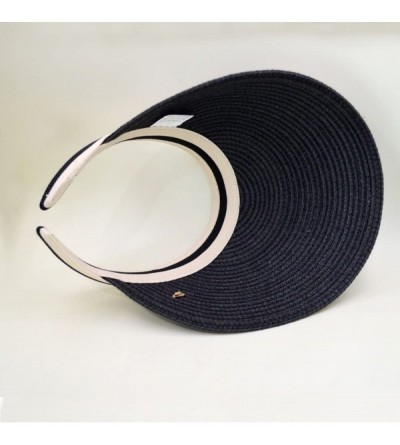 Sun Hats Women's Wide Brim Straw Visor Hat Sports Beach Clip-on Straw Hat Travel Sun Cap - Black - C018DAEQHR4 $20.90