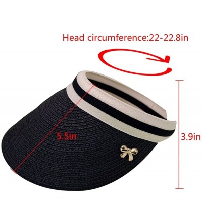 Sun Hats Women's Wide Brim Straw Visor Hat Sports Beach Clip-on Straw Hat Travel Sun Cap - Black - C018DAEQHR4 $20.90