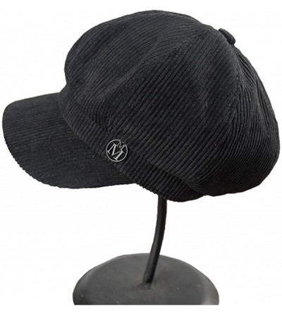 Newsboy Caps Women's Octagonal Hat Cotton Corduroy Newsboy Cap Gatsby Ivy Hat - Black - CY18285S5DH $13.28