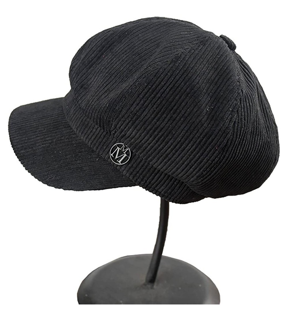 Newsboy Caps Women's Octagonal Hat Cotton Corduroy Newsboy Cap Gatsby Ivy Hat - Black - CY18285S5DH $13.28