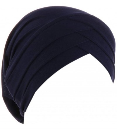Skullies & Beanies Hijab Chemo Cancer Beanies Turbans Hats Cap Twisted Hair Cover Headwrap Turban Headwear for Women - Navy -...
