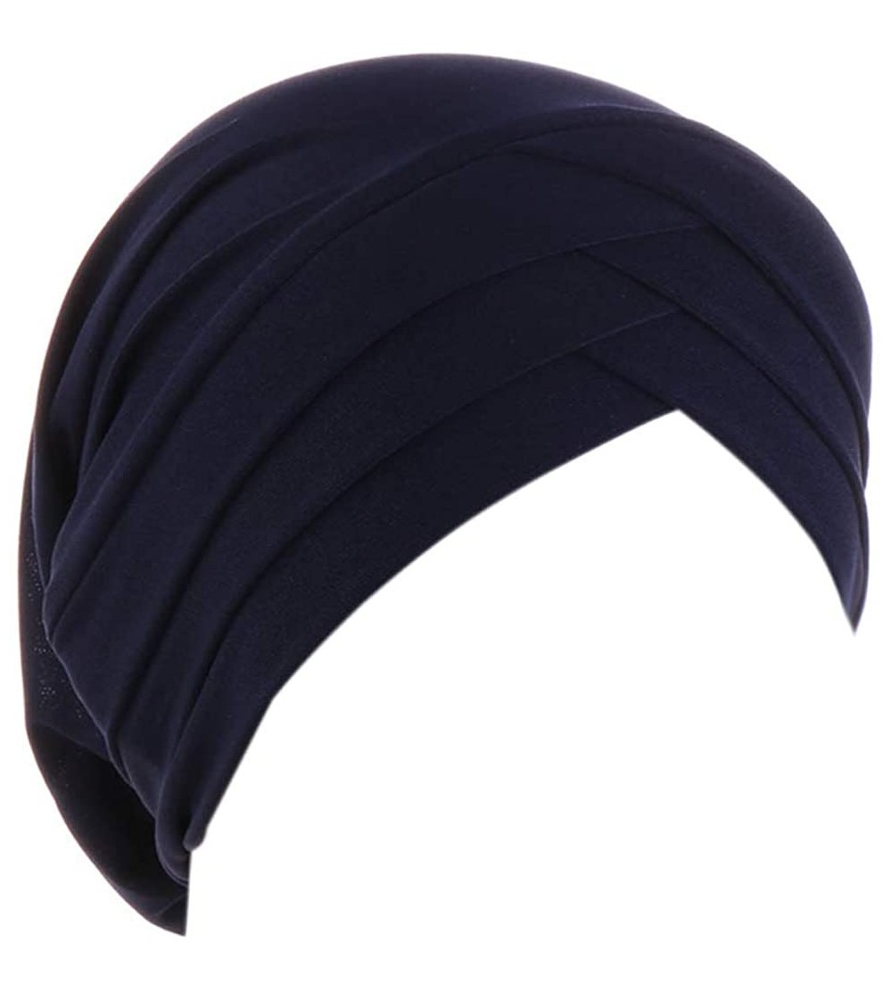 Skullies & Beanies Hijab Chemo Cancer Beanies Turbans Hats Cap Twisted Hair Cover Headwrap Turban Headwear for Women - Navy -...