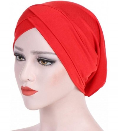 Baseball Caps Womens Ruffle Chemo Hat Elegant Beanie Head Scarf Turban Head Wrap Cap - Red - CR18HCW9D5W $9.20