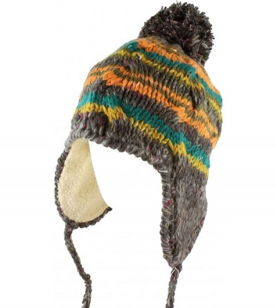 Skullies & Beanies Multi Stripe Knit Pom Pom Handmade Beanie Winter Ski Warm Hat - Charcoal - C112CIJ7KQ9 $11.97