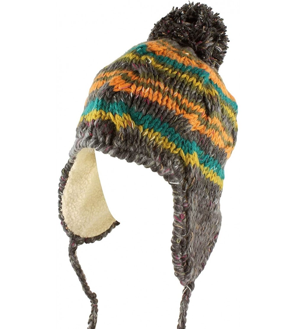 Skullies & Beanies Multi Stripe Knit Pom Pom Handmade Beanie Winter Ski Warm Hat - Charcoal - C112CIJ7KQ9 $11.97