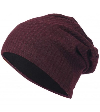Skullies & Beanies Stylish Warm Hat Hip Hop Women Men Solid Color Baggy Beanie Cap Casual Stretch Autumn Dance Hat - Wine Red...