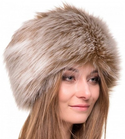 Bomber Hats Russian Faux Fur Hat for Women - Like Real Fur - Comfy Cossack Style - Brown With White - CG129ZB5EM5 $49.07