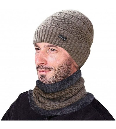 Skullies & Beanies Men's Warm Beanie Winter Thicken Hat and Scarf Two-Piece Knitted Windproof Cap Set - C-khaki - CO193CCH4R7...