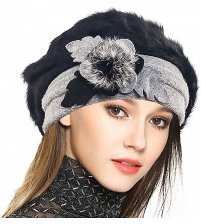Berets Women's 100% Wool Bucket Hat Felt Cloche Beret Dress Winter Beanie Hats - Angora-black - CP12MYRSTQS $15.95