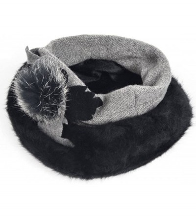 Berets Women's 100% Wool Bucket Hat Felt Cloche Beret Dress Winter Beanie Hats - Angora-black - CP12MYRSTQS $15.95